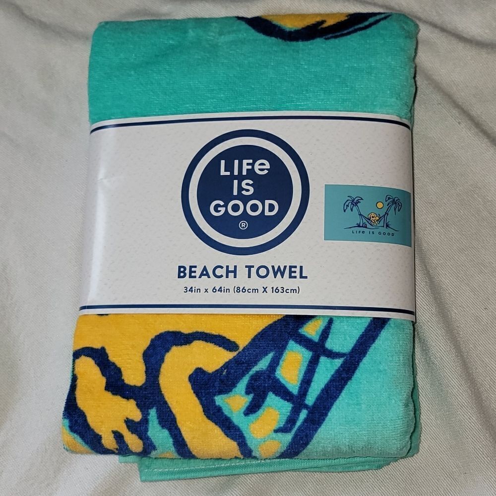 LIFE IS GOOD Large Dog In Hammock Logo Beach Towel 2024 ⛱️ 34 x 64 inches • New